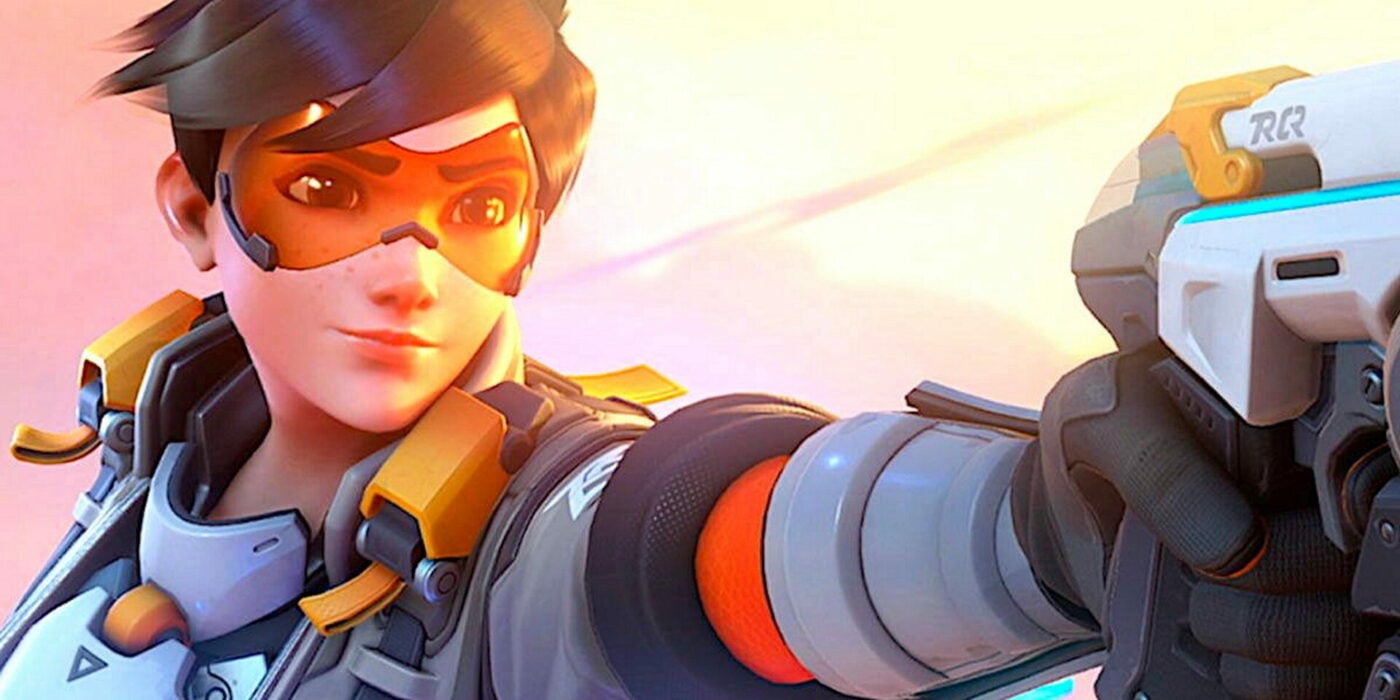 video game characters, Overwatch, Tracer (Overwatch), white background,  simple background